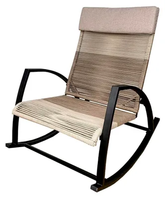 Produktbild von Schaukelstuhl Sophie Sandfarben aus Stahl & Weide mit Kissen, 98x73,5x101,5 cm