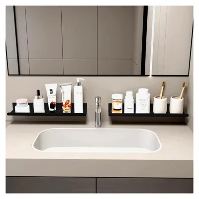 Produktbild von Duschablage ohne Bohren, Duschregal Badezimmer Organizer, 2 Stück Wandregal für Schlafzimmer, Bad, Küche, Wohnzimmer (Schwarz)