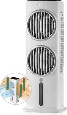 Produktbild von Macom Enjoy & Relax Power Double Wind, Tragbarer Verdunstungsluftkühler, Weiß, 4 Rad/Räder, Tasten, 10 l, 100 m²