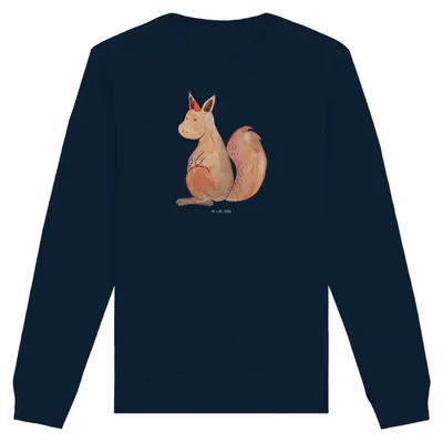 Produktbild von Mr. & Mrs. Panda Baumwoll Pullover Einhorn Glauben Größe M - French Navy - Geschenk, Eichhörnchen, Unicorn, Einhörnchen, Einhörner, Bio, Sweater, Fair Fashion, Eichhorn