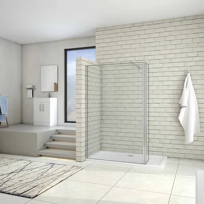 Produktbild von Walk in Duschkabine 110x200cm Duschwand mit 40x200cm Flipper Panel +70-120cm flexiblen Stabilisator 8mm Nano-ESG Duschtrennwand F123