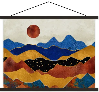 Produktbild von MuchoWow® Textilposter Gold - Blau - Marmor 120x90 cm mit schwarzem Rahmen - Aufhänger für Poster