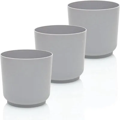 Immagine prodotto di Set di vasi da fiori in plastica - infrangibili - 3 pezzi - grigio - 13 cm