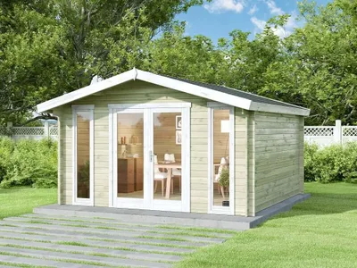 Produktbild von Alpholz Gartenhaus Mirko Modern aus Massiv-Holz mit 40 mm Wandstärke, inklusive Montagematerial,  400 x 300cm, Satteldach Imprägniert Pinie