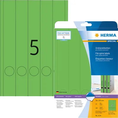 Produktbild von HERMA Ordneretiketten A4 grün 38x297 mm Papier opak 100 St.