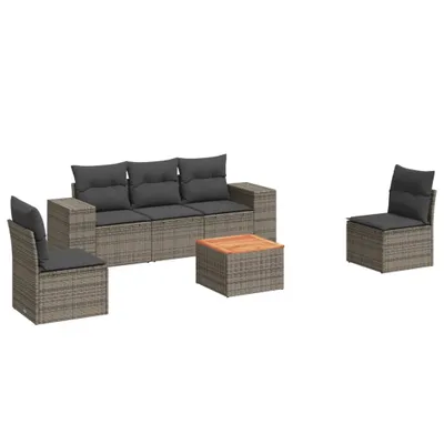Produktbild von 6-tlg. Garten-Sofagarnitur mit Kissen Grau Poly Rattan