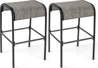 Produktbild von COSTWAY 2er Set Barhocker Outdoor, Barstühle mit gebogenem Stoffsitz, Tresenhocker bis zu 180kg, Sitzhöhe 76 cm, rückenfreie Bistrohocker