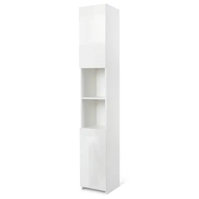 Image de Mondeer Armoire de salle de bain Armoire haute avec 2 portes brillantes et 6 séparations 30 x 30 x 183.5cm blanc Armoire de salle de bain Meuble de salle de bain Étagère de salle de bain
