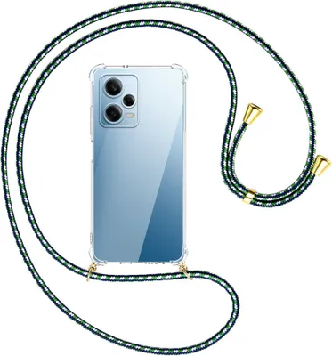 Produktbild von Handykette Backcover-Schutzhülle mit Band (Metall goldfarben) für Xiaomi Redmi Note 12 Pro (6.67'') - grün/blau/weiß