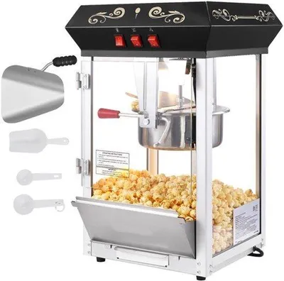 Image de Machine à pop-corn - 850 W - Capacité de 8 oz (environ 230 g) - Noire - Acier inoxydable et verre trempé - Idéale pour une salle de cinéma à domicile