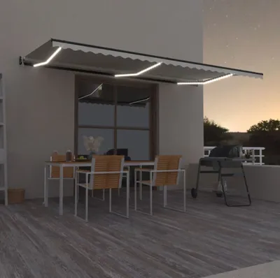 Zdjęcie produktu dla Maison Exclusive – markiza automatyczna z oświetleniem LED i czujnikiem wiatru, 600 x 350 cm, kolor kremowy