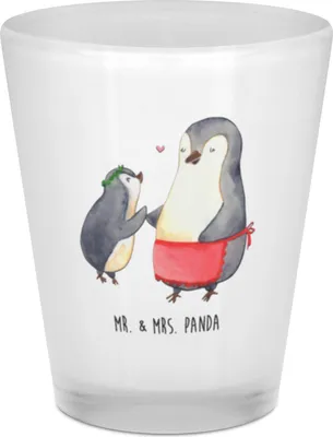 Produktbild von Mr. & Mrs. Panda Schnapsglas Pinguin mit Kind - Transparent - Geschenk, Gläschen, Vorbild Mama, Mutter, Shot Glas, Mutti, Stamper, Bruder, Muttertag, Stamperl, Pinnchen