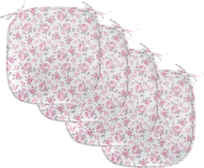 Produktbild von ABAKUHAUS Shabby Flora Polster für Esszimmerstühle, Rosa Rosen Frühling, Dekoratives wasserfestes Kissen mit Riemen für Küchensitze, 40 cm x 40 cm-4er Pack, Pale Pink Weiß Grau