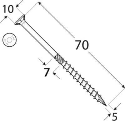 Immagine prodotto di 200 viti per legno per pannelli truciolari, 5x70 mm, testa Torx T25, zincate, gialle