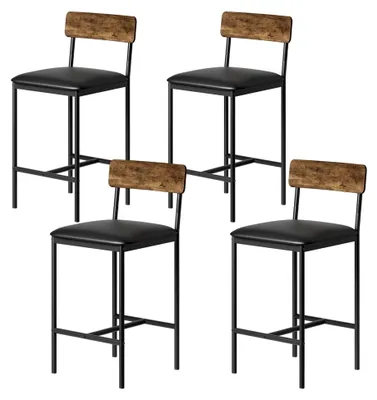 Produktbild von 4er Set Barhocker mit Rückenlehne und Fußstütze, Retro Barhocker 64 cm hoch, Küchenhocker, einfache Montage, Industrie-Design für Bistro, Küche, Esszimmer, Vintage