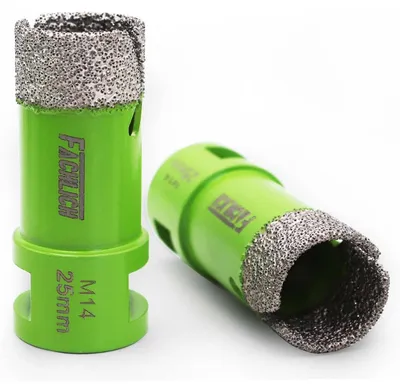 Obrázek produktu pro Diamantové vrtací koruny, 25 mm, závit M14, 2 kusy, pro vrtání do dlaždic, granitu, mramoru, vhodné pro suché vrtání