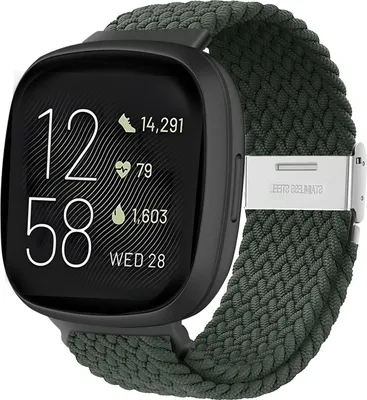 Produktbild von Strap-it Smartwatch-Armband – Verstellbares, geflochtenes Nylonarmband – passend für Fitbit Versa 3 / Fitbit Sense – Dunkelgrün