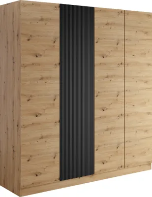 Produktbild von MIRJAN24 Kleiderschrank Como 4D, Garderobenschrank mit vier Drehtüren, Drehtürenschrank, Kleiderstange (Farbe: Artisan Eiche / Artisan Eiche + Schwarz)