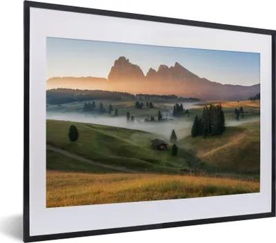 Produktbild von MuchoWow® Gerahmtes Poster Berg - Nebel - Landschaft 40x30 cm - Poster mit Schwarzem Bilderrahmen Wandposter Rahmen Foto Bilder - Bilderrahmen - Poster im Rahmen