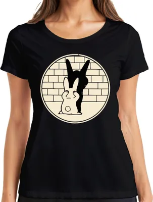 Produktbild von Suesser Hase mit Schatten Daemon Halloween Cartoon Retro Minimal Damen T-Shirt, Schwarz, S
