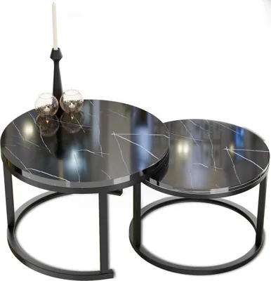 Produktbild von Home Heaven® Couchtisch Rund Schwarz Marmor 2er Set – Runder Couch Tisch in Marmor Optik mit schwarz Metallgestell Ø70/Ø50cm