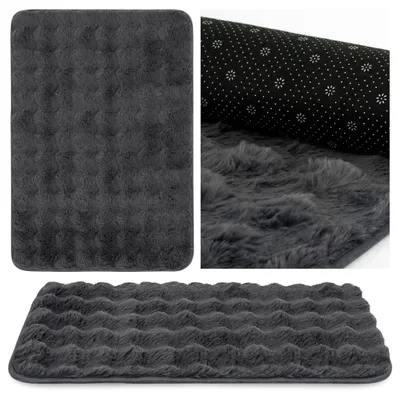 Produktbild von Domarex Maison Fluff Antirutsch Teppich Eco Rabbit Fur Flauschiger Teppichläufer Für Schlafzimmer Wohnzimmer Bad, 100x70 cm Graphit