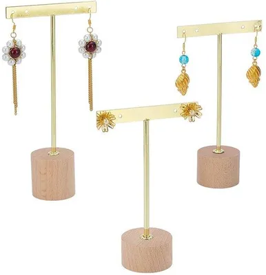 Produktbild von Geldschacht für Schmuck mit 3-teiligem goldenen Metallhalter in T-Form auf Holzbasis