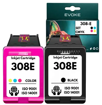 Produktbild von Evoke kompatible Tinte für HP 308e EvoMore HP308E 2x:Schwarz+dreifarbig CMY Cyan Magenta Gelb 36 ml ENVY 6100 6110e 6120e 6122e 6130e 6132e; ENVY 6500 6520e 6530e 6532e