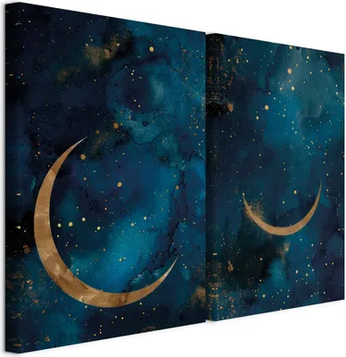 Produktbild von murando - Akustikbild Bilder XL Set Mystischer Mond Kunstdruck auf Leinwandbild 80x60cm 2 Teilig je 40x60cm Collage 2er Kunst Wandpaneele Schalldämmung Leinwandbilder Dekoration - c-C-10119-b-a
