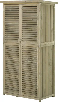 Produktbild von Zahradní přístřešek na nářadí Outsunny 4 přihrádky šedý 87 x 46,5 x 160 cm