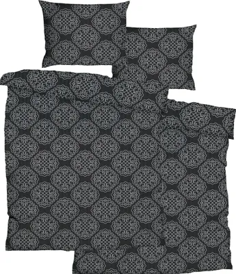 A set of bedding with a repeating ornamental pattern.