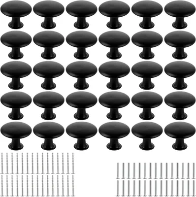 Produktbild von Möbelknöpfe 30 mm, 30 Stück, schwarz, Edelstahl, für Schubladen und Schränke