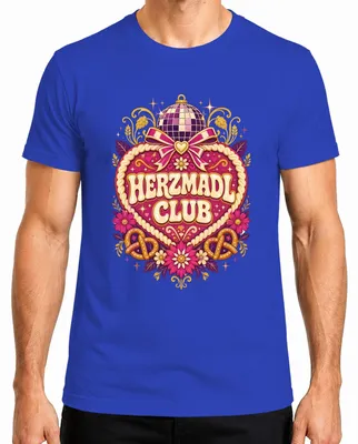 Imagen del producto de Camiseta para hombre, estilo , con motivos del club Herzmadl, ideal para despedidas de soltero, disponible en color azul, talla L. También incluye pantalones de cuero (lederhosen)