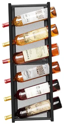 Weinregal, Flaschenhalter, 6 Ebenen, Schwarz, wandmontiert