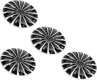 Immagine prodotto di 4 coprimozzi, 14 pollici, montaggio a clip, design elegante, universali per pneumatici R14, argento, nero