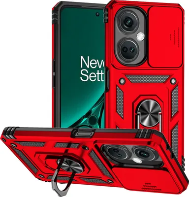 Image de Étui pour OnePlus Nord CE3 étui double couche avec couvercle coulissant pour appareil photo et anneau de support rouge