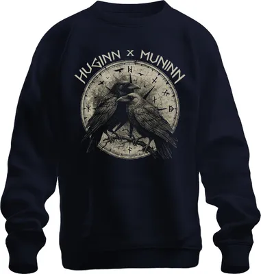 Produktbild von Huginn Muninn Wikinger Raben Odin Vegvisir Runen Gothic Nordisch Uni Sweatshirt Pullover, Navy, XXL