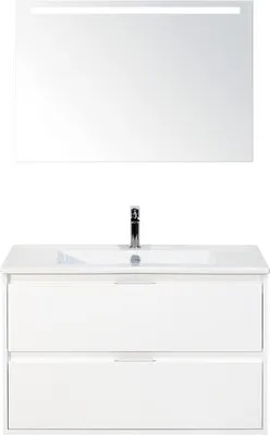 Produktbild von Sanox Badmöbel-Set Porto BxHxT 91 x 170 x 51 cm Frontfarbe weiß mit Waschtisch Keramik weiß, Waschtischunterschrank und