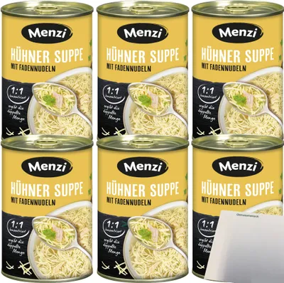 Produktbild von Menzi Hühnersuppe mit Fadennudeln 6er Pack (6x400ml Dose) + usy Block