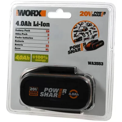 Immagine prodotto di Batteria originale Worx Power Share Plus, modello WA3553, 20V, 4,0Ah, agli ioni di litio