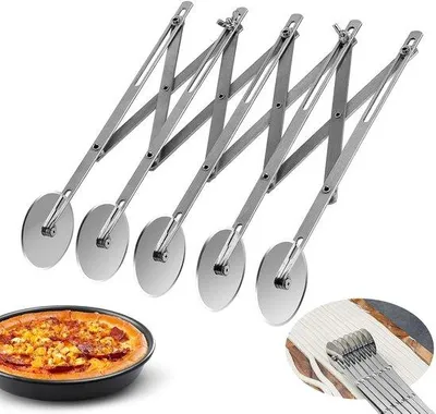 Produktbild von Multifunktioneller Pizzaschneider, verstellbar, mehrere Räder, Edelstahl-Teigmesser, für das Backen in der Küche, 5 Räder