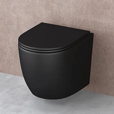 Immagine prodotto di doporro WC Sospeso Sanitari Sospesi Filomuro in Vetroceramica Nero Opaco con Copriwc Soft Close Chiusura Ammortizzata e Sciacquone Profondo WC Design Moderno Senza Bordi Aachen179