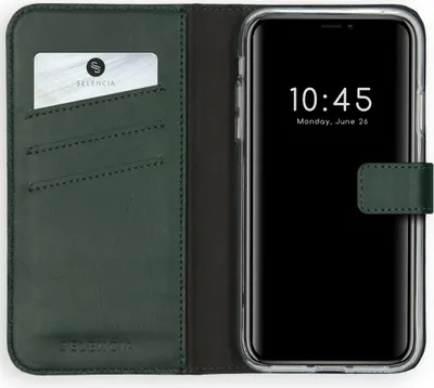 Zdjęcie produktu dla Selencia Genuine Leather Bookcase dla Apple iPhone 11 - Zielony