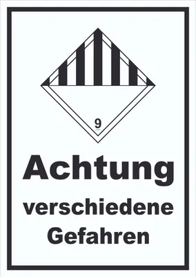 Produktbild von Schild verschiedene Gefahren Stoffe Material miscellaneous hochkant A3 Rückseite selbstklebend