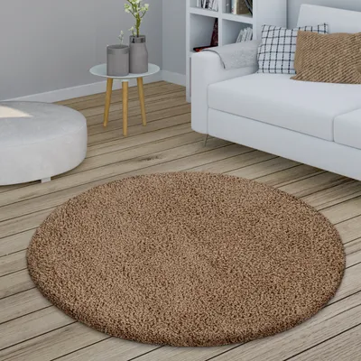 Produktbild von Teppich Rund Hochflor Wohnzimmer Shaggy Langflor Weich Flauschig Modern Unifarben Grösse Ø 160 cm Rund