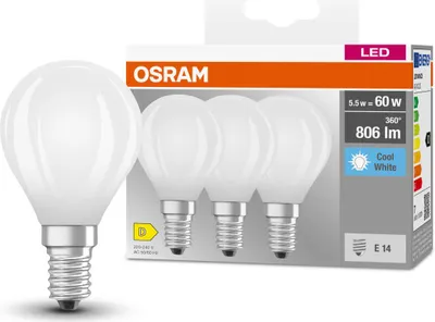 Produktbild von 3er Pack OSRAM LED Lampe BASE CLASSIC P 5.5W 840 Frosted E14 Neutralweiss 4058075592612