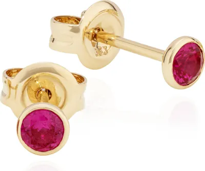 Produktbild von Paar Ohrstecker 3mm rund 333 Gelb Gold Zirkonia rot Kelchohrstecker Ohrringe