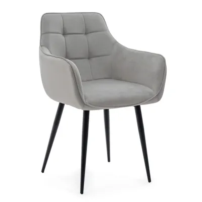 Zdjęcie produktu dla NEW HOME Krzesło glamour GALLO tapicerowane krzesło do jadalni do salonu z pikowaniem - jasnoszare - nowoczesne meble aksamit welur bluvel