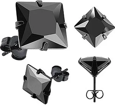Produktbild von Ohrstecker Zirkonia Edelstahl Damen Herren Ohrringe Kristall schwarz transparent schwarz-quadratisch 8 mm