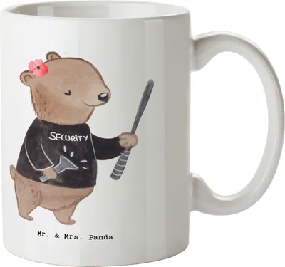 Produktbild von Mr. & Mrs. Panda Frühstücksbecher Sicherheitsdienstmitarbeiterin Herz - Weiß - Geschenk, Teetasse, Becher, schöne tasse, Kaffeebecher, Kaffeetasse